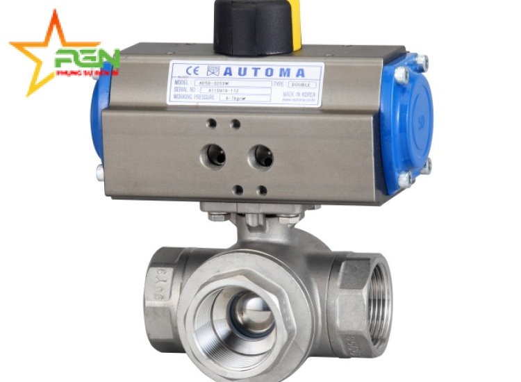 VAN BI INOX 3 THÂN ĐIỀU  KHIỂN KHÍ NÉN NỐI REN 